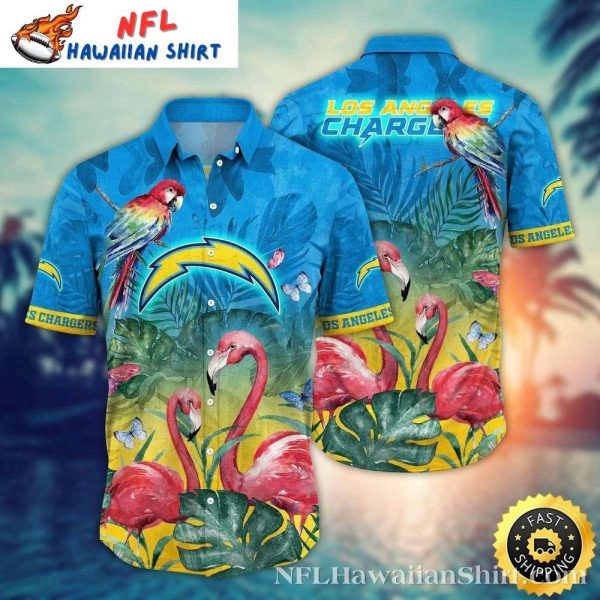 Paradise Parrot And Flamingo Los Angeles Chargers Hawaiian Shirt