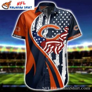 Patriotic Chicago Bears Wave Stripe Hawaiian Shirt Mens Star Spangled Sport 1