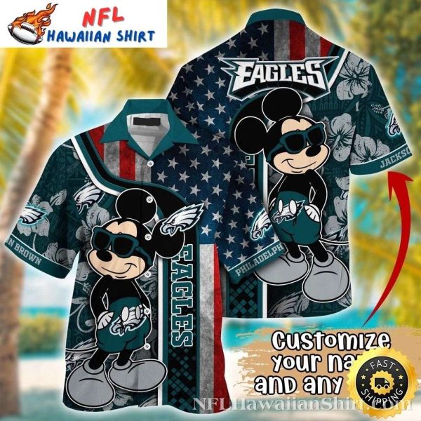 Patriotic Mascot Salute Mickey Mouse Philadelphia Eagles Tropical Hawaiian Shirt