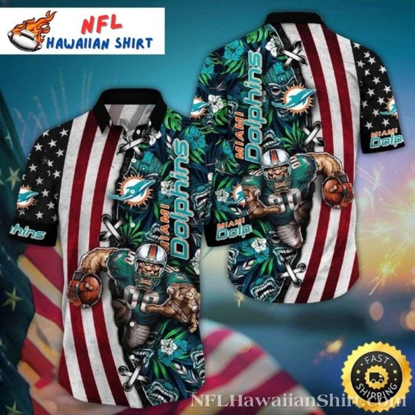 Patriotic Play – Miami Dolphins Stars and Stripes Hawaiian Shirt