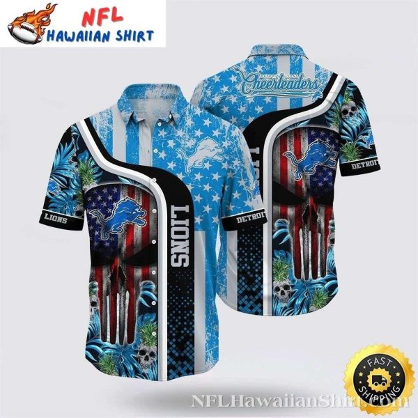 Patriotic Pride Detroit Lions Hawaiian Shirt With Tropical Skull Design