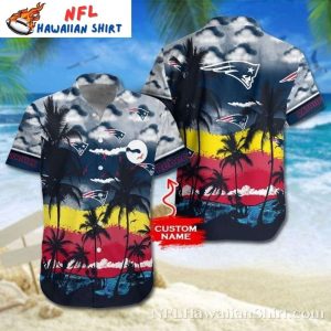 Personalized New England Patriots Sunset Palms Hawaiian Shirt – Serene Skyline And Team Logos