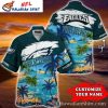 Philadelphia Eagles Aloha Shirt With Coconut Tree And Ocean Waves Design