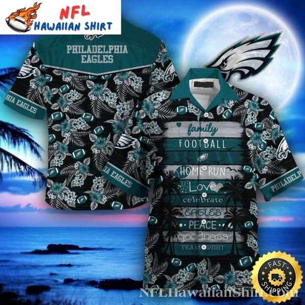Philadelphia Eagles Family Football Home Tropical Black Aloha Shirt