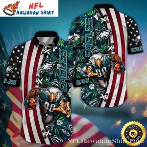 Philadelphia Eagles Gridiron Glory Tropical Hawaiian Shirt With American Flag