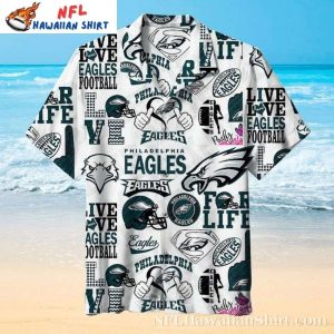 Philadelphia Eagles Life And Football Sketch White Hawaiian Shirt