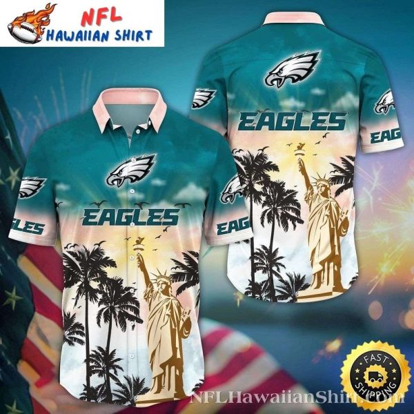 Philadelphia Eagles Soaring Spirit Aloha Shirt With Liberty Bell And Palm Trees