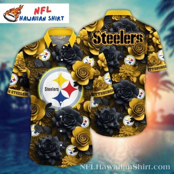Pittsburgh Steelers Bold Floral Black And Gold Hawaiian Shirt