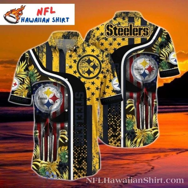 Pittsburgh Steelers Starry Night Palm Tropical Skull Hawaiian Shirt