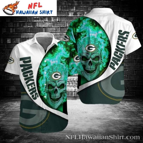 Psychedelic Swirl Green Bay Packers Skull Hawaiian Shirt