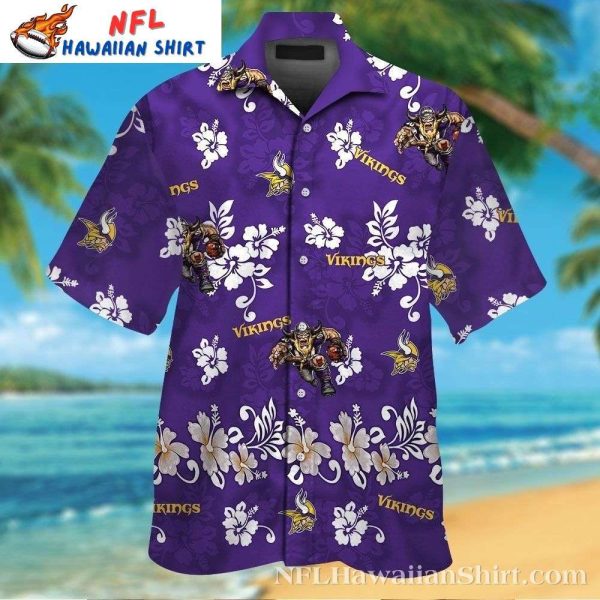 Purple Reign Vikings Floral Crest Hawaiian Aloha Shirt