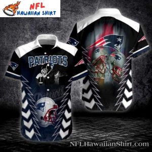 Quarterback Blitz New England Patriots Hawaiian Shirt – Monochrome Helmet And Lightning Design
