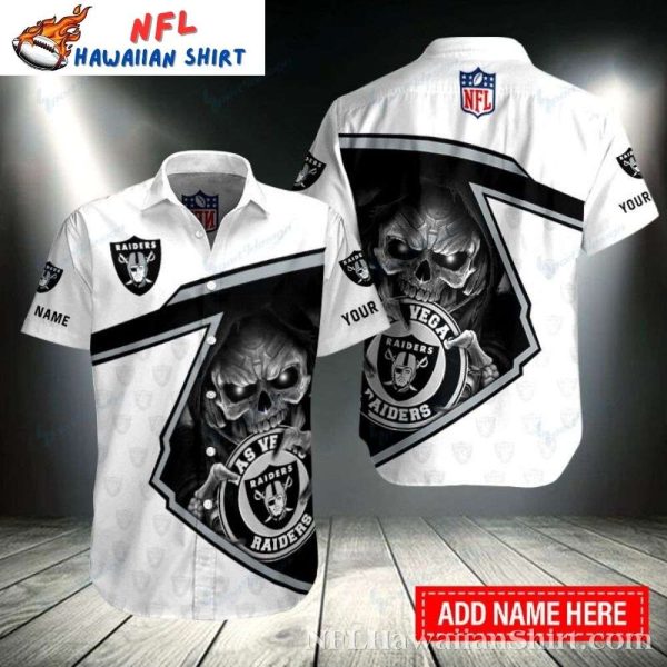 Raiders Whiteout Skull And Logo Custom Name Hawaiian Shirt
