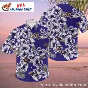 Ravens Monochrome Hibiscus Hawaiian Shirt – Classic Floral Fan Fashion