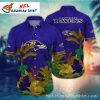 Ravens Tropical Touchdown Hawaiian Shirt – Vibrant Purple And Football Fusion