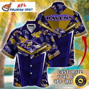 Ravens Tropical Touchdown Hawaiian Shirt – Vibrant Purple And Football Fusion