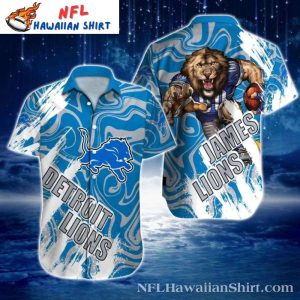 Roaring Detroit Lions Blue Wave Hawaiian Shirt
