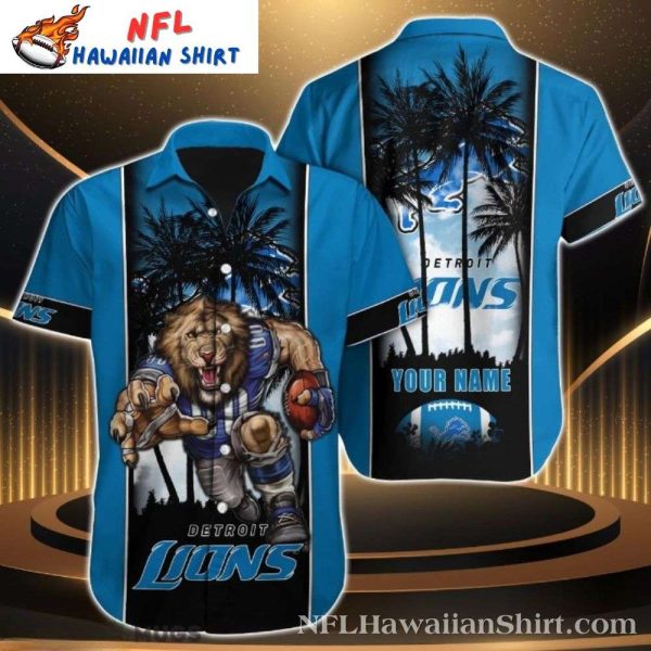 Roaring Lion Silhouette Detroit Lions Hawaiian Shirt – Tropical Skyline Design