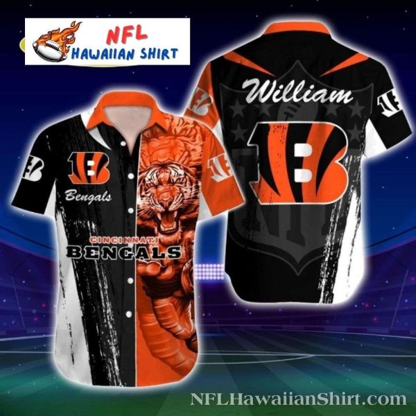 Roaring Tiger Cincinnati Bengals Custom Name Black Hawaiian Shirt