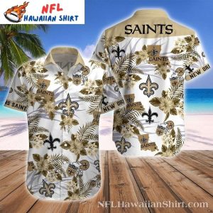 Saints Hawaiian Shirt With Tropical Foliage And Team Emblem