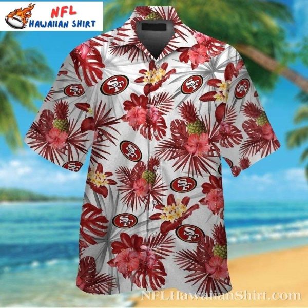 San Francisco 49ers Tropical White Hibiscus Aloha Shirt