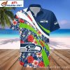 Seattle Seahawks Floral And Mascot Midnight Blue Hawaiian Shirt