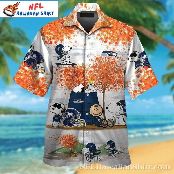 Seahawks Hawaiian Shirt – Snoopy’s Autumn Adventure Graphic Design
