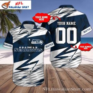 Seattle Seahawks Personalized Navy White Abstract Hawaiian Shirt