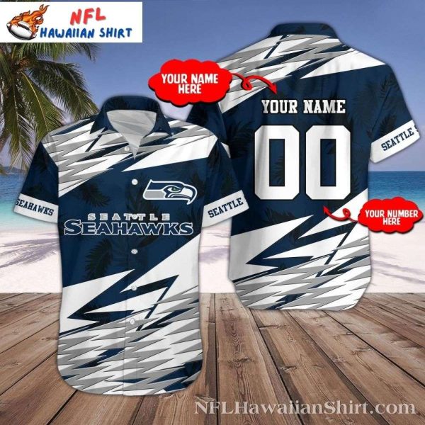 Seattle Seahawks Personalized Navy White Abstract Hawaiian Shirt