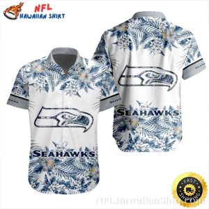 Seattle Seahawks Winter Floral Emblem White Aloha Shirt