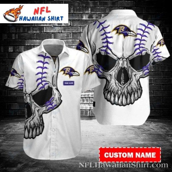 Skull Defense – Baltimore Ravens Hawaiian Shirt With Spooky Graphic