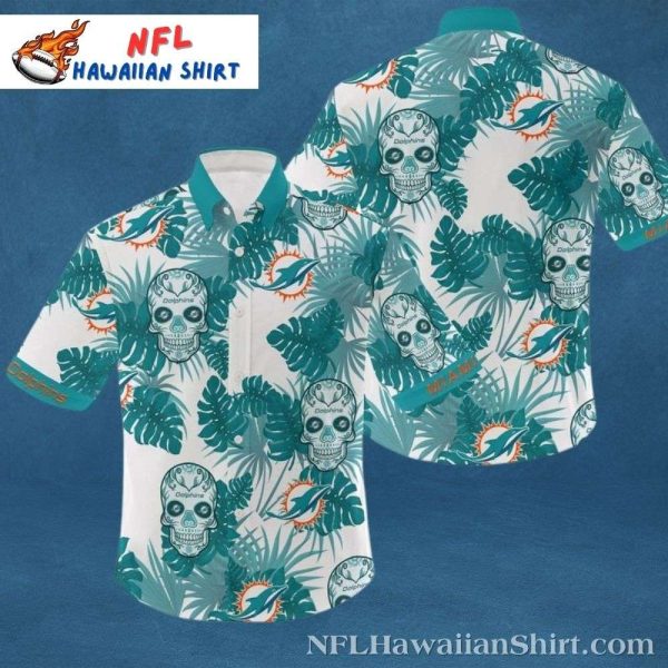 Skull Tropical Palm Leaf Dolphins Hawaiian Shirt – Men’s Oceanic Game Day Attire