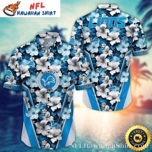 Sky Blue And Navy Detroit Lions Hawaiian Floral Shirt