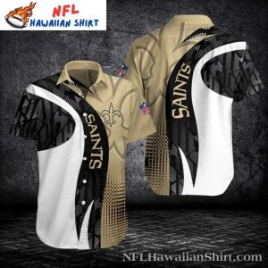 Sleek Gridiron Spirit – NFL Saints Black Tan Hawaiian Shirt
