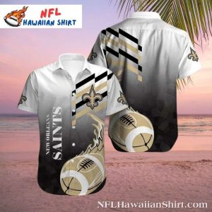 Sporty Saints Hawaiian Shirt With Football And Abstract Geometric Design
