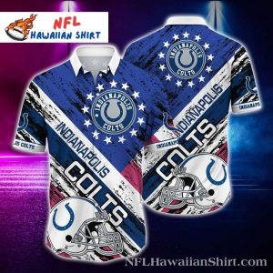 Star-Spangled Indianapolis Colts Charge – Vibrant Helmet Splash Hawaiian Shirt