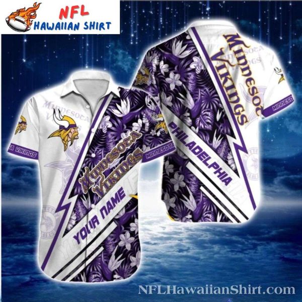 Starry Night Vikings Custom Name Purple Floral Hawaiian Shirt