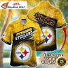 Sleek Steel Wing Black And Yellow Steelers Hawaiian Name Shirt