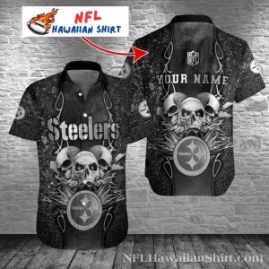 Steelers Spirit Skulls And Armor Tropical Black Hawaiian Shirt