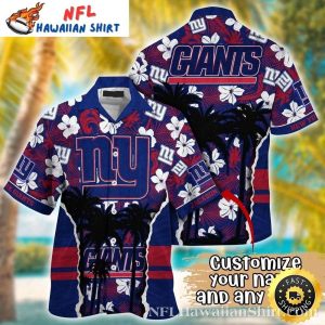 Striking White Blooms And Palm Silhouettes NY Giants Hawaiian Shirt