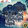 Patriotic Sketch Blue And White Cowboys Aloha Shirt