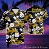 Steelers Abstract Energy Hawaiian Shirt – Yellow And Black Dynamic Swirls