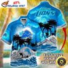 Sunset Detroit Lions Silhouette Palm Hawaiian Shirt