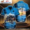 Sleek Black And Cyan Carolina Panthers Tropical Personalized Hawaiian Shirt