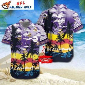 Sunset Beachside Minnesota Vikings Personalized Name Hawaiian Shirt
