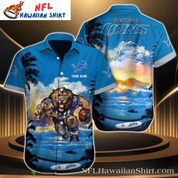 Sunset Detroit Lions Silhouette Palm Hawaiian Shirt