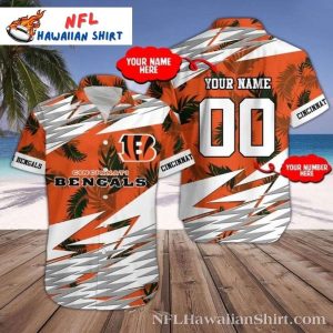 Sunset Palm Victory – Bengals Hawaiian Shirt In Vibrant Orange With Palm Silhouettes