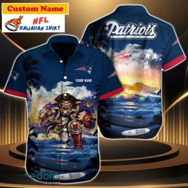 Sunset Showdown – Patriots Sloha Shirt With Mascot And Palm Trees