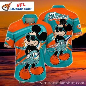 Sunset Surf Mickey Graphics Miami Dolphins Vintage Van Hawaiian Shirt