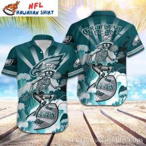 Surf’s Up Skeleton Eagles Hawaiian Shirt – Philadelphia Eagles Grateful Dead Tribute